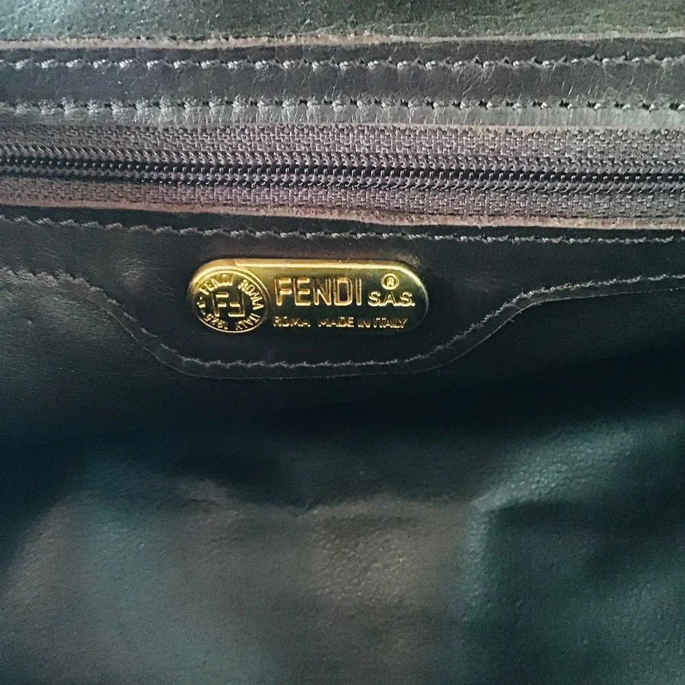 FENDI rare vintage handbag brown quilted velvet with gold handles - Picture 12 of 16